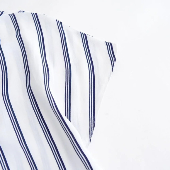 Aritzia Wilfred Free Navy & White Stripe Cropped Tie Blouse Sailor Shirt XXS - Picture 11 of 12